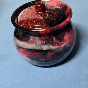 Elegant Black and Red Swirl Glass Jar